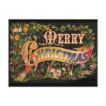 Vintage Merry Christmas Flower Design Postcards