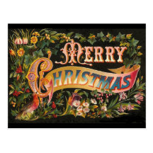 Vintage Merry Christmas Flower Design Postcards