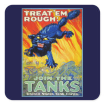 Vintage Military War Poster, Join the Tanks Square Stickers