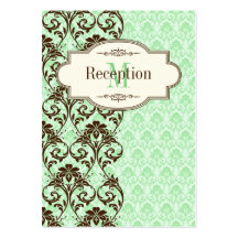 Vintage Mint, Brown Scrolls Wedding Enclosure Card Business Cards