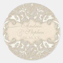 Vintage Monogram Lace Baroque Etching Swirl Formal Round Stickers