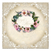 Vintage Monogram Lace Wild Pink Rose Swirl Formal Personalized Invitations