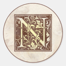 Vintage Monogram N Round Sticker