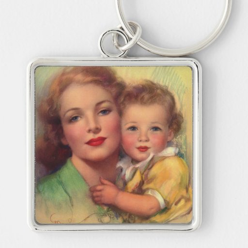 Vintage Mother and Child Portrait Keychain