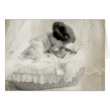 Vintage Mother Kissing Baby in Bassinet Greeting Card