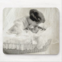Vintage Mother Kissing Baby in Bassinet