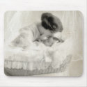Vintage Mother Kissing Baby in Bassinet mousepads