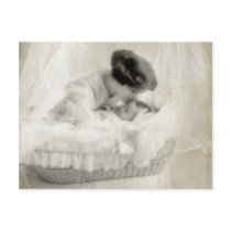 Vintage Mother Kissing Baby in Bassinet
