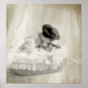 Vintage Mother Kissing Baby in Bassinet posters