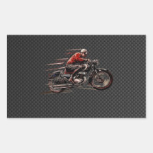 VINTAGE MOTORCYCLE ON CARBON FIBER. RECTANGULAR STICKER