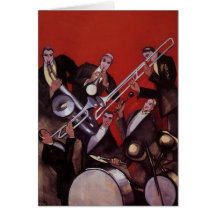 Vintage Music, Art Deco Musical Jazz Band Jamming Greeting Cards
