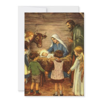 Vintage Nativity Scene, Baby Jesus in the Manger Custom Invite