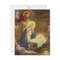 Vintage Nativity Scene; Baby Jesus in the Manger Announcement