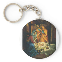 Vintage Nativity Scene; Baby Jesus in the Manger Keychain