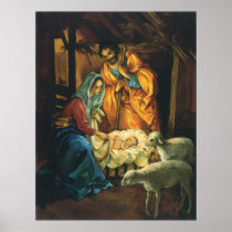 Vintage Nativity Scene; Baby Jesus in the Manger Poster