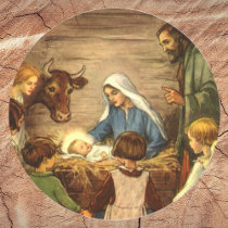 Vintage Nativity Scene, Baby Jesus in the Manger Stickers