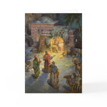 Vintage Nativity Scene with Visiting Magi Greeting Cards