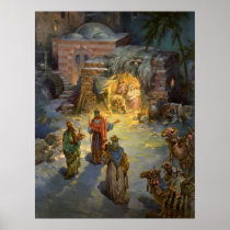 Vintage Nativity Scene with Visiting Magi Posters