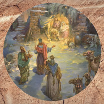 Vintage Nativity Scene with Visiting Magi Sticker