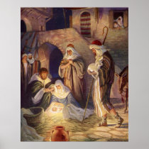 Vintage Nativity, Shepherds and Jesus, Milo Winter Poster
