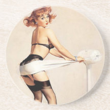 Vintage Naughty Fitness Guru Pin Up Girl Beverage Coasters