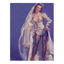 Vintage Naughty Pin Up Bride Post Card