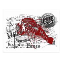 Vintage Nautical Anchor, Lobster, Compass Collage Postcard