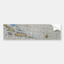 Vintage Nautical Chart Of The Caribbean Bumper Stickers