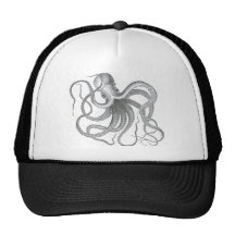 Vintage nautical steampunk octopus print mesh hats