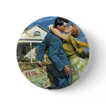 Vintage Newlyweds Buy First House; We're Moving! Pinback Buttons