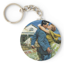 Vintage Newlyweds Buy First House; We're Moving! Keychains