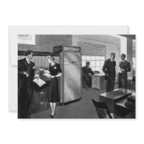 Vintage Office Scene; black and white Announcements
