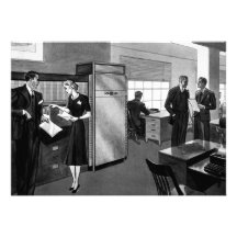 Vintage Office Scene; black and white Announcements