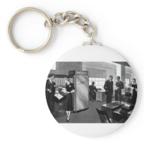Vintage Office Scene; black and white Keychain