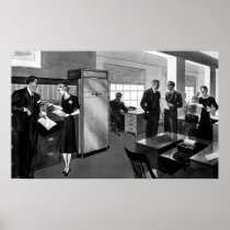 Vintage Office Scene; black and white Poster