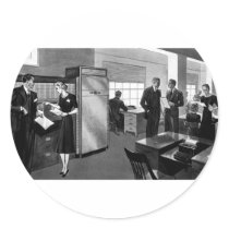 Vintage Office Scene; black and white Sticker