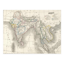 Vintage old world India map print postcard