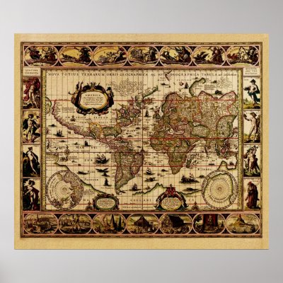 Vintage Old World Map Poster by HANDPRINTS