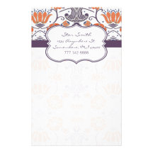 Vintage Orange and Purple Swirly Floral Stationery