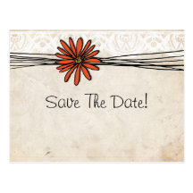 Vintage Orange Daisy Save The Date Post Card