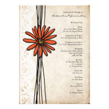 Vintage Orange Daisy Wedding Program Invitations
