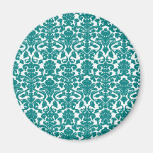 Vintage Ornate Floral Teal Damask Magnet
