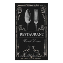 Vintage Ornate Silver Spoon Fork Restaurant Chef business cards