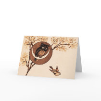 Vintage Owl in Moon Greeting Card