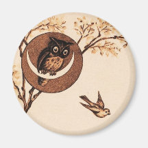 Vintage Owl in Moon Fridge Magnet