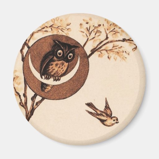 Vintage Owl in Moon Fridge Magnet