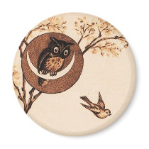Vintage Owl in Moon Fridge Magnet