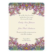 Vintage Paisley Honeysuckle Damask Wedding Invites