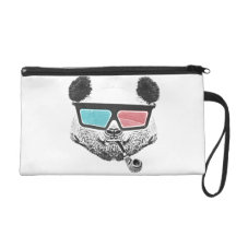 Vintage panda 3-D glasses Wristlet Clutches