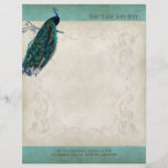 Vintage Parchment Peacock Letterhead Resume Paper Full Color Flyer
